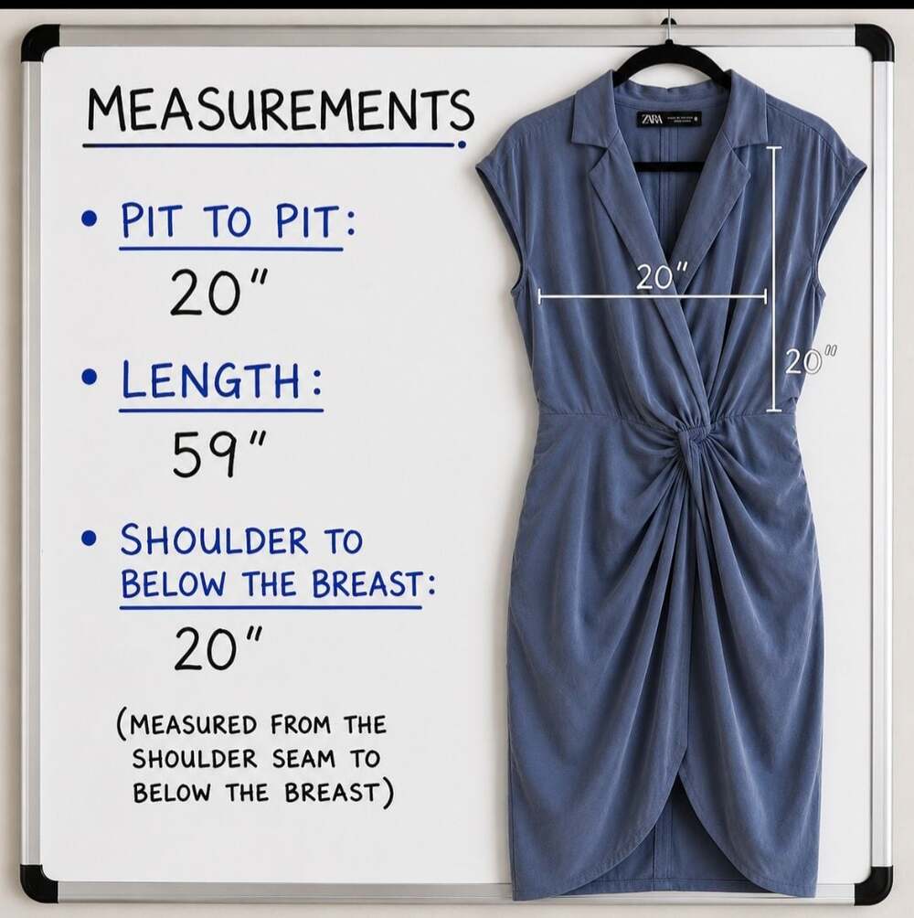 Zara Draped Midi Dress Blue Twist Waist Cap Sleeve Faux Wrap Women's Size M - Picture 10 of 10
